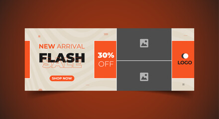 Wall Mural - business facebook cover page timeline web ad banner template with photo place modern layout with ora