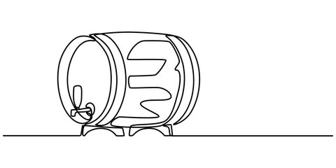 barrel drink vintage object one line art design vector, continuous single drawn line art doodle wooden oak beer barrel, alcohol beverage wooden barrel faucet  line art, Old cask one line continuous.