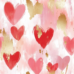 Poster - Romantic watercolor heart texture with golden accents for Valentine's Day