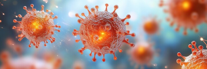 Aufkleber - Viruses invading human cells illustrated in detailed microscopic view with vibrant colors. Generative AI