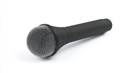 Poster - Black microphone laying on a white background, ready for a singer to use for recording music, singing a song, or performing stand up comedy at an open mic night