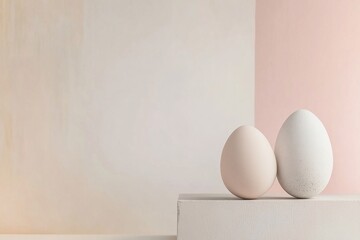 Poster - modern nordic-inspired minimalist background with abstract egg shapes in soft neutral tones on a pas