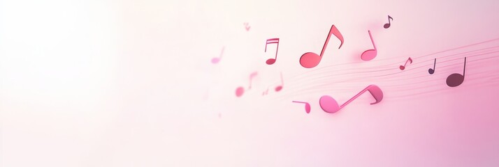 Poster - Floating pink musical notes on a soft pink background create a joyful representation of singing, recording, and musical expression, perfect for sound related projects