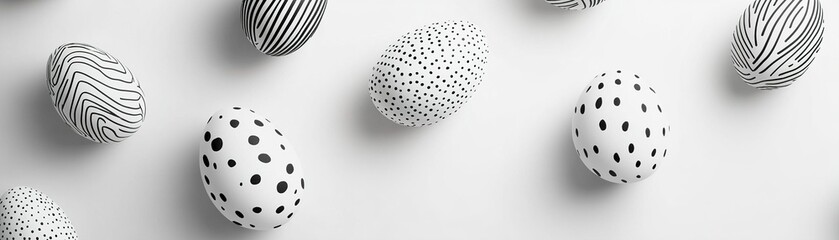 Poster - sleek black-and-white easter background featuring minimalistic hand-drawn egg patterns on a light gr