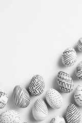 Poster - elegant black-and-white easter pattern background featuring minimalist hand-drawn eggs on a light gr
