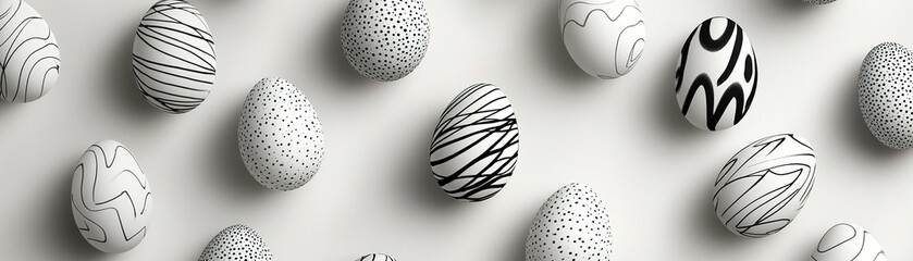 Poster - Elegant black-and-white Easter background featuring abstract egg patterns in minimalist Scandinavian style for modern celebrations