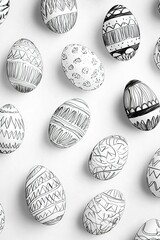 Poster - sleek black-and-white easter background featuring minimalist hand-drawn egg patterns on light gray s