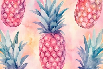 Poster - Colorful watercolor pineapple pattern perfect for summer decor and tropical themed projects with vibrant hues and playful design. Generative AI