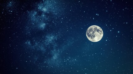 Poster - Stunning starry night sky with visible constellations and a bright full moon illuminating the serene landscape. Generative AI