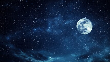 Poster - Captivating view of a starry night sky with bright constellations and a full moon illuminating the darkness above. Generative AI