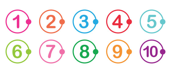 Fototapete - Modern colorful numbers button set. Numbers counting different colorful stroke vector button icon design. Set of colorful round 1 to 10 isolated on white background. Vector illustration. EPS 10