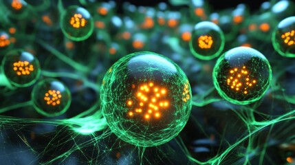 Leinwandbilder - Viruses invading cells with a focus on dynamic interactions and complex structures under magnification. Generative AI