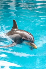 Poster - Dolphin Swimming Gracefully in Crystal Clear Turquoise Waters : Generative AI