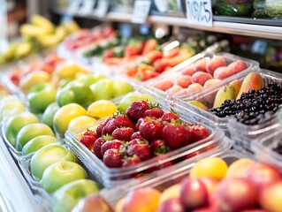 Poster - Vibrant Assortment of Fresh Fruits Displayed in a Market for Sale : Generative AI