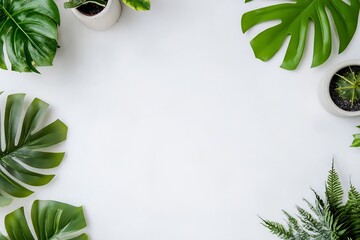 Poster - Tropical Green Monstera Leaves on Stylish Minimalistic Background : Generative AI