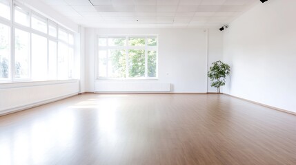 Poster - Spacious empty room with large windows bright natural lighting and wooden flooring perfect for various uses : Generative AI