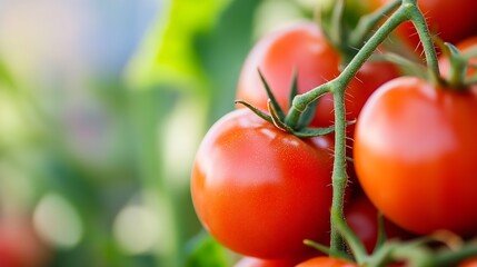 Poster - Ripe Red Tomatoes on Vine in Natural Sunlit Garden Setting : Generative AI