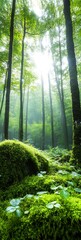 Poster - Lush Green Forest Canopy with Sunlight Filtering Through Tall Trees : Generative AI