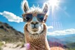 © LukaszDesign - Llama wearing sunglasses against a clear blue sky. Innovative advertising idea