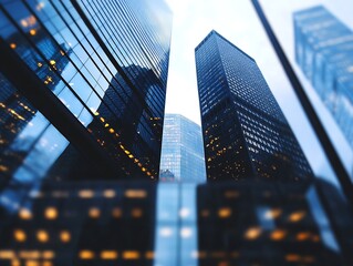 Poster - Modern Skyscrapers in Urban Business District with Reflective Glass Facades : Generative AI