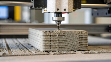 Aufkleber - A closeup of a 3D printer extruding concrete with the texture of the material and the layerbylayer construction process visible representing innovative building techniques.