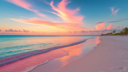 Beautiful sunset over the ocean with colorful clouds reflecting on the calm water