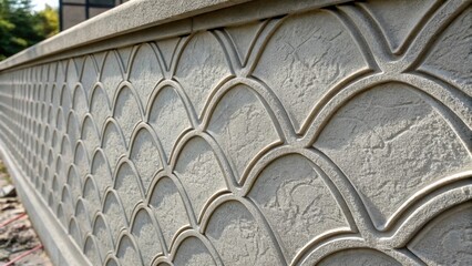 Poster - A closeup of a concrete wall featuring a decorative finish displaying a pattern created by textured forms with varying shades of gray that enhance the visual interest of the