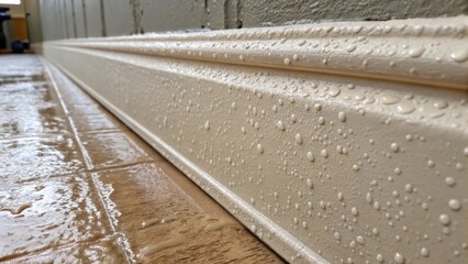 Aufkleber - A closeup of a freshly installed drywall seam showcasing the glossy sheen of wet mud before it dries with visible air bubbles and tool imprints from the application.