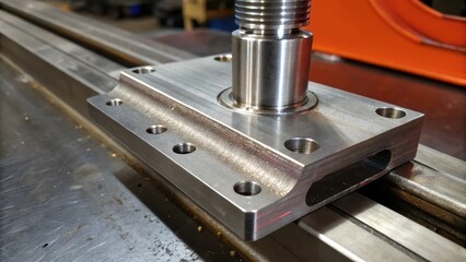 Aufkleber - A closeup of a metal workpiece held firmly in a vise showcasing the intricate details of its machined edges and the vibrant contrast of fresh weld seams against the raw steel