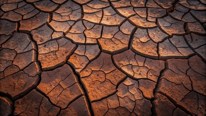 Poster - A closeup of a textured surface resembling cracked earth with deep crevices and rich earthy tones evoking feelings of desolation and beauty simultaneously.