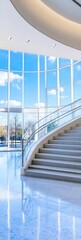 Poster - Modern Glass Architecture Bright Atrium with Grand Staircase and Skylight : Generative AI