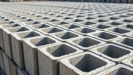 Poster - A closeup of polished concrete blocks arranged in a rhythmic pattern with slight variations in color tone illustrating the intricate details of industrial design while maintaining