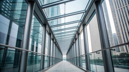 Poster - A closeup of sleek glass panels and steel beams creating a striking contrast between transparency and solidity highlighting the modernist emphasis on minimalism and functional