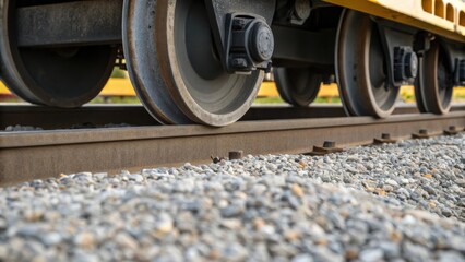 Poster - A closeup of the cranes wheels on a gravel surface crunching the stones below capturing the solid base from which the crane operates emphasizing the balance required to lift