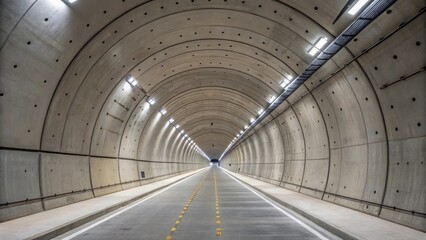 Poster - A closeup of the finished interior of a bored tunnel showcasing the reinforced concrete lining and advanced ventilation systems installed along the curved walls giving a sense of