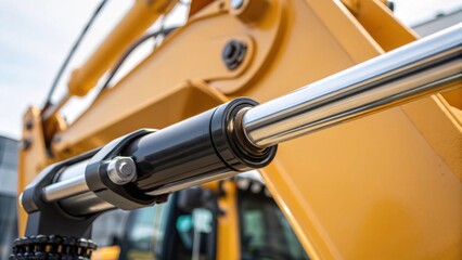 Aufkleber - A closeup of the hydraulic cylinder on a contemporary excavator highlighting the smooth finish and advanced materials used for increased durability and performance.