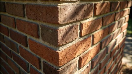 Aufkleber - A closeup photograph of a brick corner where the edges of the bricks meet displaying the intricate shadows and highlights created by the light on the rough surfaces.
