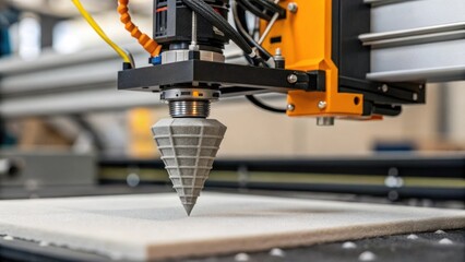 Aufkleber - A closeup shot of a 3Dprinted construction robots nozzle revealing the precision of the additive manufacturing process and the future of ecofriendly building techniques.