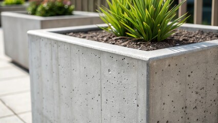 Aufkleber - A closeup that focuses on a concrete planter where the rough exterior contrasts with the smooth polished edges showcasing the versatility of concrete in combining functional and