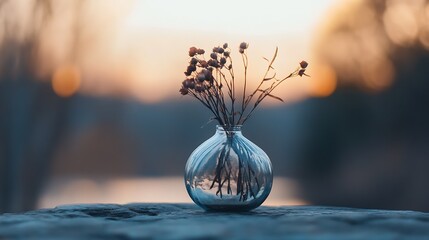 Poster - Rustic Charm of a Delicate Dried Flower Bouquet in a Clear Glass Vase : Generative AI