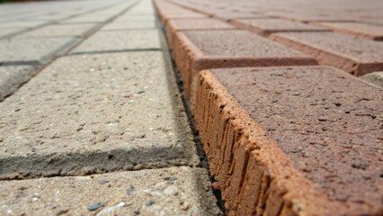 Poster - A medium closeup focusing on the junction between two bricks where the rough texture of one meets the smoother surface of another emphasizing the tactile contrast and structural