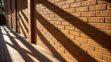 Poster - A medium closeup focusing on the shadows cast by the sun on the wall surface accentuating the textures and contours of the bricks enhancing the threedimensional effect.