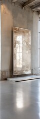 Poster - Minimalist Concrete Interior With Large Reflective Art Piece : Generative AI