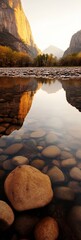 Poster - Majestic Mountain Reflection in River at Sunset With Autumn Colors : Generative AI