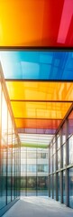 Poster - Colorful Glass Ceiling in Modern Building with Vibrant Orange and Blue Panels : Generative AI