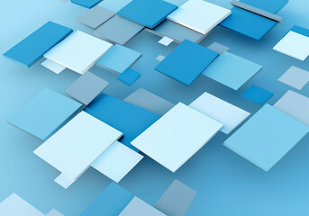 Poster - Geometric shapes in blue abstract graphic background with layered design and modern aesthetic
