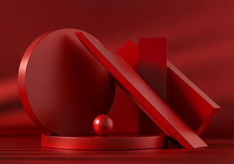 Poster - Geometric shapes in red color with bold design elements and modern textures for artistic backgrounds