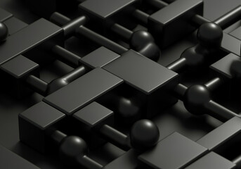 Poster - Geometric shapes in abstract technology design with dark tones and intricate patterns