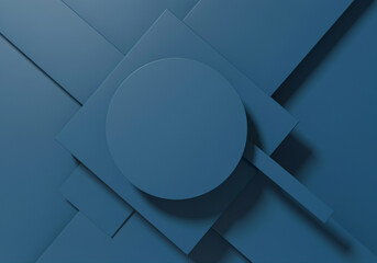 Poster - Geometric shapes forming an abstract design with a graphic background in blue tones and modern style