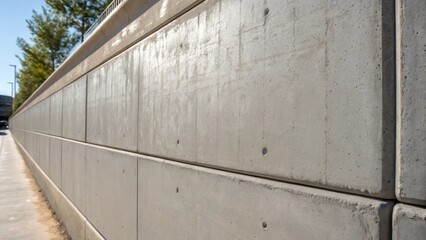 Aufkleber - A medium closeup of a poured concrete wall highlighting its smooth surface with subtle imperfections and a slight sheen reflecting light suggesting strength and durability in a
